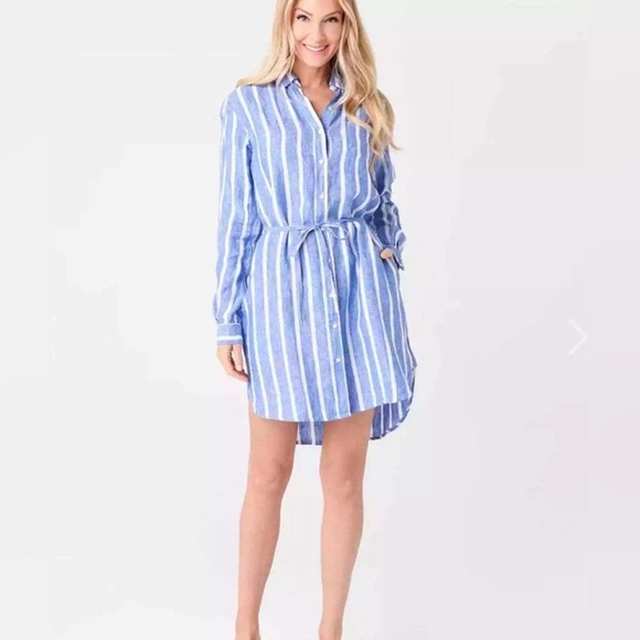 Birds Of Paradie Trovata Blue Stripe Button Down Preppy Boho Shirtdress Dress XS - Picture 3 of 13
